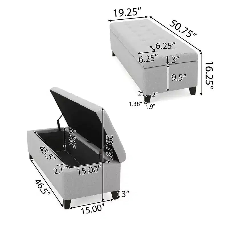 TUYOHW 50.75 Banc de Rangement Ottoman, Banc Ottoman Rembourré pour Pied de Lit avec Compartiment de Rangement Caché, Ottoman pour Salon, Entrée