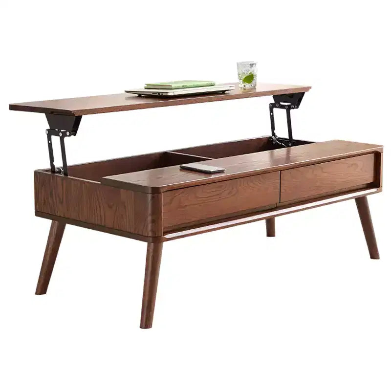 GDFStudio Michael Bureau en bois massif, table basse relevable avec deux tiroirs et compartiment caché