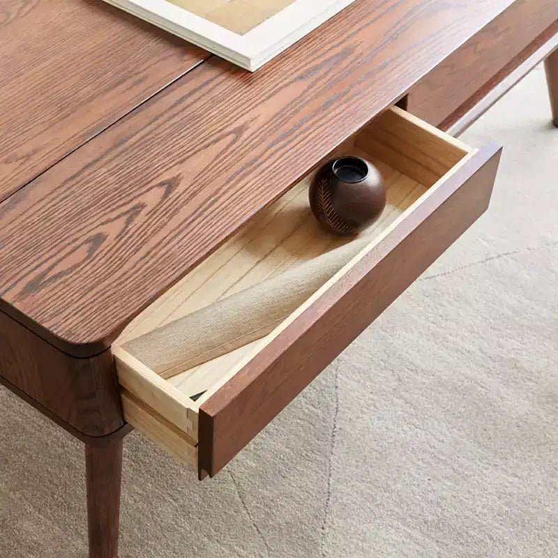 GDFStudio Michael Bureau en bois massif, table basse relevable avec deux tiroirs et compartiment caché