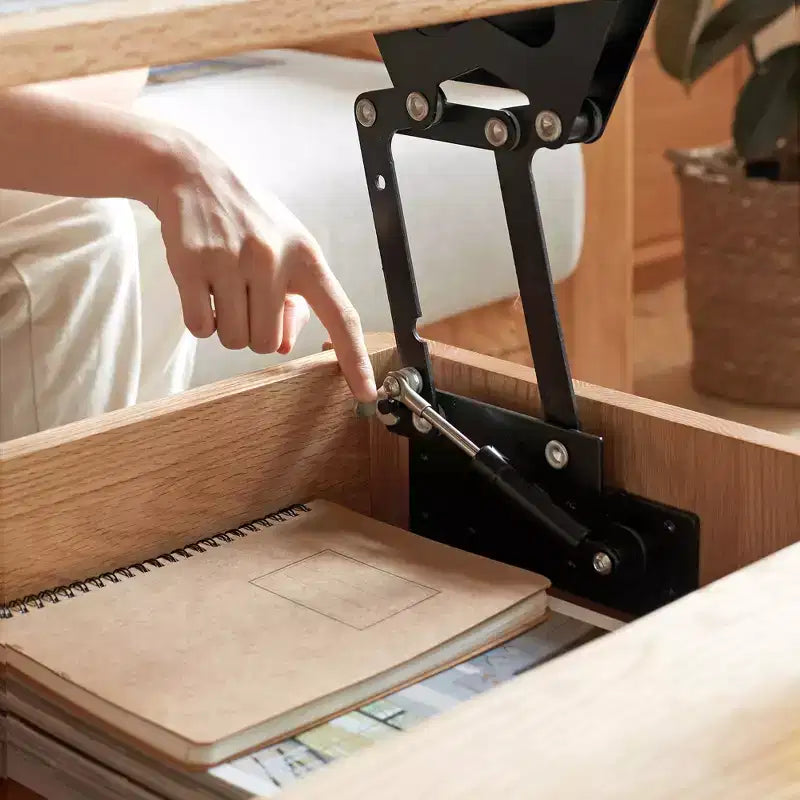 GDFStudio Michael Bureau en bois massif, table basse relevable avec deux tiroirs et compartiment caché