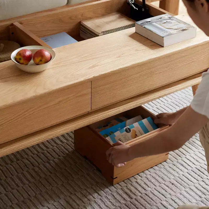 GDFStudio Michael Bureau en bois massif, table basse relevable avec deux tiroirs et compartiment caché