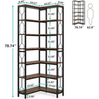 Lantine Étagère d'angle à 7 niveaux, bibliothèque haute de 199,9 cm avec rangement, étagère d'angle, étagère de présentation pour salon, chambre, bureau à domicile (marron)