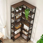 Lantine Étagère d'angle à 7 niveaux, bibliothèque haute de 199,9 cm avec rangement, étagère d'angle, étagère de présentation pour salon, chambre, bureau à domicile (marron)