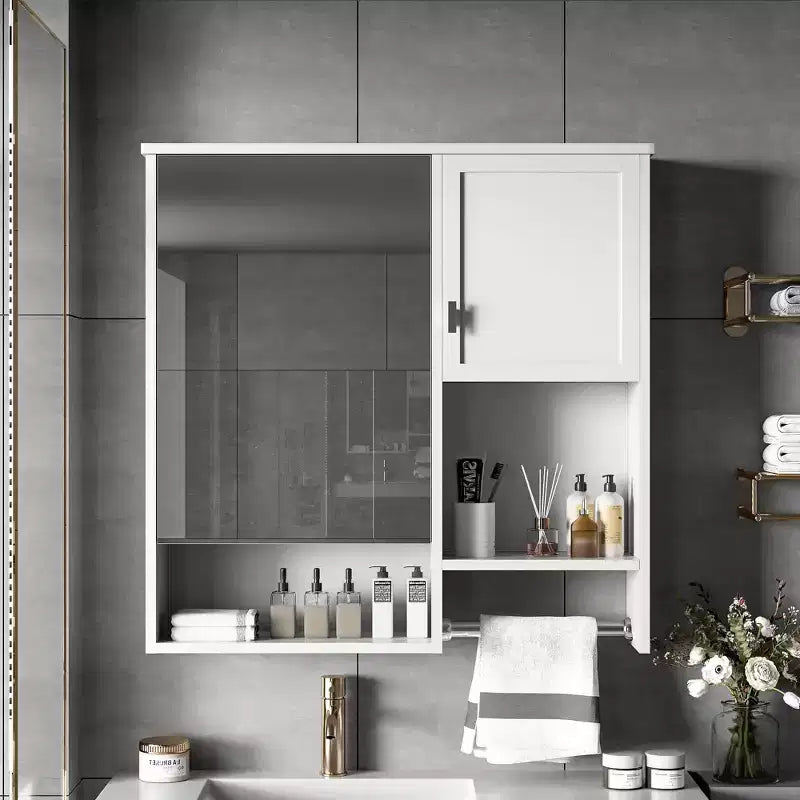 MAYEERTY 40 Armoire à pharmacie avec miroir, Meuble de rangement de salle de bain avec porte miroir, étagères, porte vitrée pour salle de bain Blanc