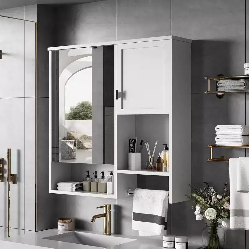 MAYEERTY 40 Armoire à pharmacie avec miroir, Meuble de rangement de salle de bain avec porte miroir, étagères, porte vitrée pour salle de bain Blanc