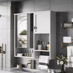 MAYEERTY 40 Armoire à pharmacie avec miroir, Meuble de rangement de salle de bain avec porte miroir, étagères, porte vitrée pour salle de bain Blanc