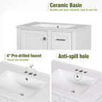 Meuble-lavabo de salle de bain de 76 cm avec lavabo encastré en céramique, meuble de rangement de salle de bain moderne avec 3 tiroirs et 1 porte à fermeture douce, assemblage rapide