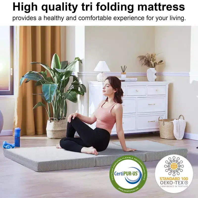 Matelas Dyonery 6 pliant en mousse à mémoire de forme avec housse lavable et sac de rangement, matelas de sol pliable pour lit d'appoint/dortoir/camping/lit escamotable