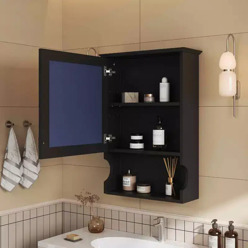 MAYEERTY Armoire de Toilette Murale 20 po avec Porte Miroir, Meuble Haut de Salle de Bain Mural avec Miroir Noir