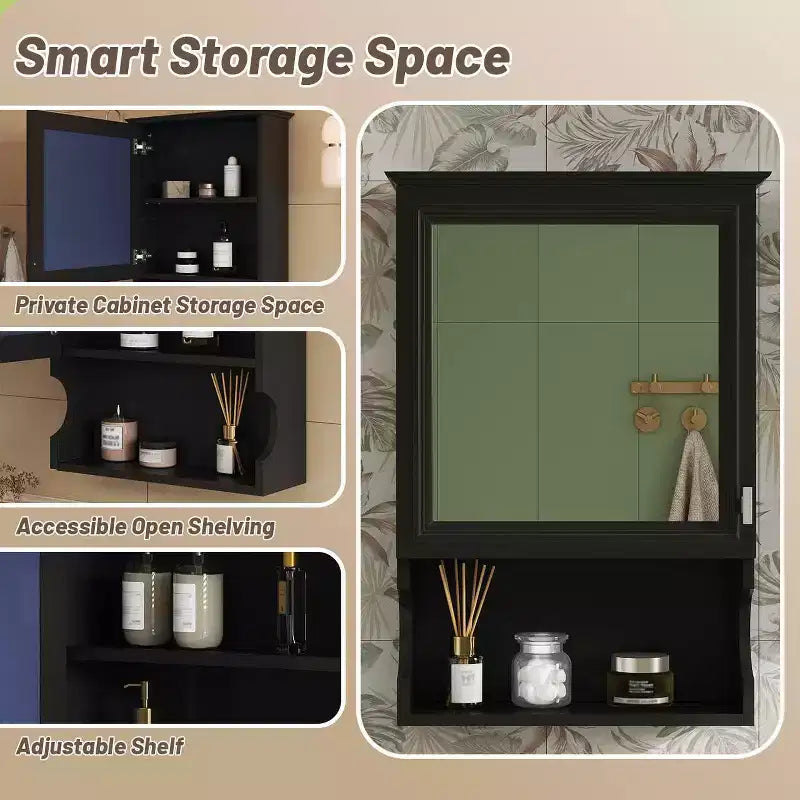 MAYEERTY Armoire de Toilette Murale 20 po avec Porte Miroir, Meuble Haut de Salle de Bain Mural avec Miroir Noir