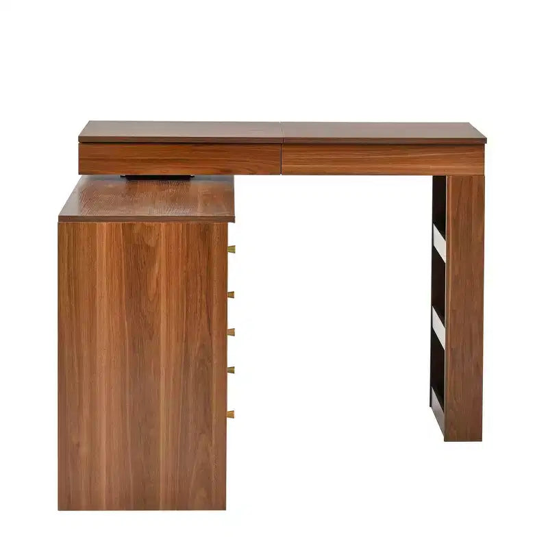 Coiffeuse convertible Whisen avec miroir rabattable, 6 tiroirs, 9 compartiments et disposition en L ou droite