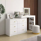 Coiffeuse convertible Whisen avec miroir rabattable, 6 tiroirs, 9 compartiments et disposition en L ou droite
