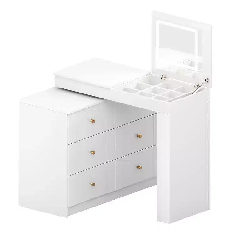 Coiffeuse convertible Whisen avec miroir rabattable, 6 tiroirs, 9 compartiments et disposition en L ou droite