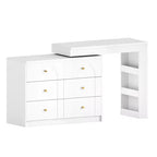 Coiffeuse convertible Whisen avec miroir rabattable, 6 tiroirs, 9 compartiments et disposition en L ou droite