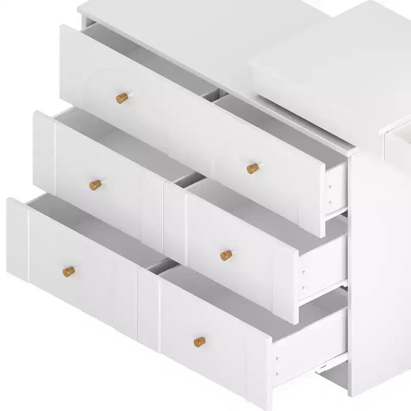 Coiffeuse convertible Whisen avec miroir rabattable, 6 tiroirs, 9 compartiments et disposition en L ou droite