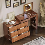 Coiffeuse convertible Whisen avec miroir rabattable, 6 tiroirs, 9 compartiments et disposition en L ou droite
