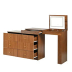Coiffeuse convertible Whisen avec miroir rabattable, 6 tiroirs, 9 compartiments et disposition en L ou droite