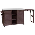 Îlot de cuisine extérieure Whisen 78.3, chariot de barbecue en bois, chariot de bar extérieur, table de barbecue pliable avec plateau en acier inoxydable