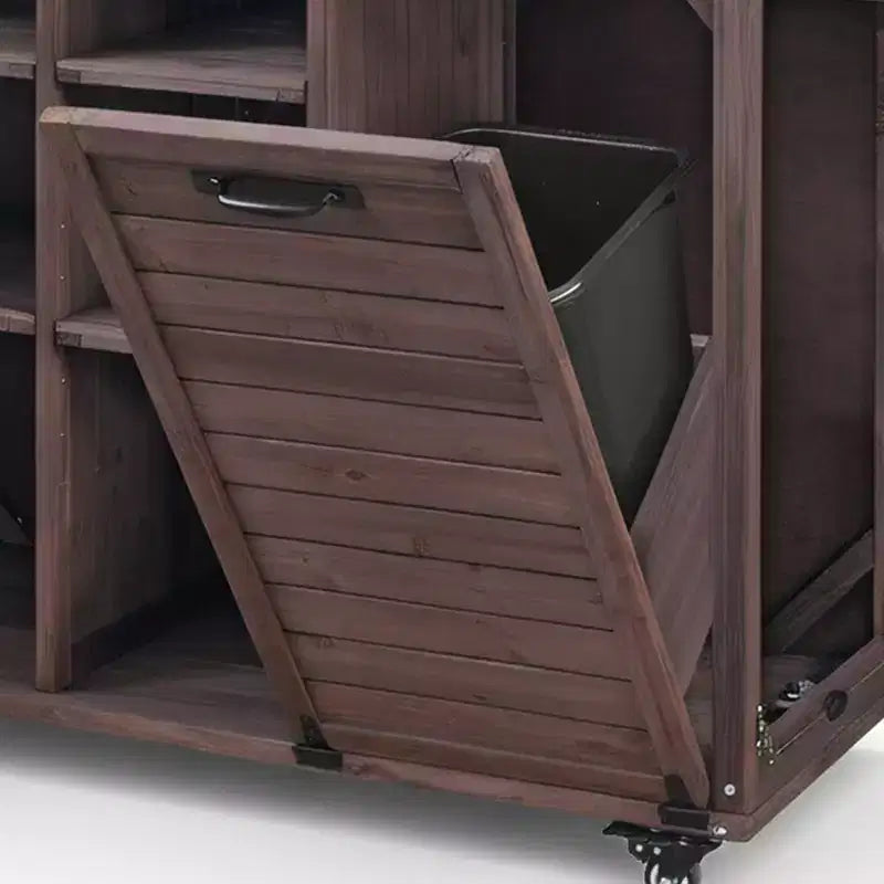 Îlot de cuisine extérieure Whisen 78.3, chariot de barbecue en bois, chariot de bar extérieur, table de barbecue pliable avec plateau en acier inoxydable
