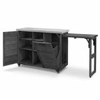 Îlot de cuisine extérieure Whisen 78.3, chariot de barbecue en bois, chariot de bar extérieur, table de barbecue pliable avec plateau en acier inoxydable