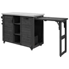 Îlot de cuisine extérieure Whisen 78.3, chariot de barbecue en bois, chariot de bar extérieur, table de barbecue pliable avec plateau en acier inoxydable