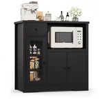 Meuble de cuisine pour micro-ondes, blanc et noyer - Buffet de rangement à 3 portes avec étagères réglables pour salle à manger, salon et couloir
