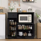 Meuble de cuisine pour micro-ondes, blanc et noyer - Buffet de rangement à 3 portes avec étagères réglables pour salle à manger, salon et couloir