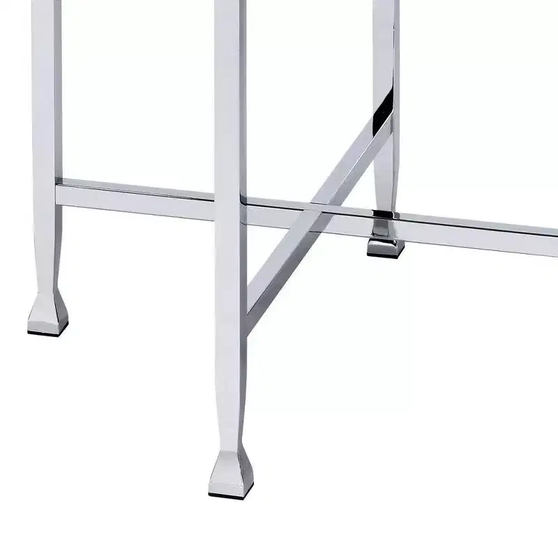 Table d'appoint Royal Hampton avec piètement métallique en X et plateau rond en bois, argent et beige