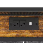 Lit de rangement relevable VECELO double/grand format rembourré, cadre de lit plateforme en métal avec tête de lit éclairée, ports USB et étagères, marron/gris