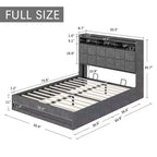 Lit de rangement relevable VECELO double/grand format rembourré, cadre de lit plateforme en métal avec tête de lit éclairée, ports USB et étagères, marron/gris