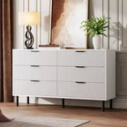 Commode Double 6 Tiroirs Cannelée avec Pieds et Poignées en Métal | Grande Commode en Bois Moderne, Design Anti-Basculement pour Chambre, Salon et Couloir