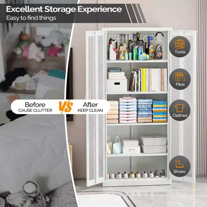 Armoire de rangement à outils avec porte grillagée