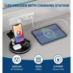 Commode en bois à 4 tiroirs intelligente avec lumières LED et station de charge | Meuble de rangement contrôlé par application avec ports USB/prises CA pour chambre, salon