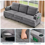 Canapé moderne 88 avec accoudoirs moelleux, canapé 3 places rembourré avec porte-gobelets et poches latérales, canapé profond pour salon et chambre à coucher