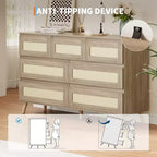 Commode en rotin pour chambre à coucher avec 7 tiroirs, chiffonnier de 120 cm de large