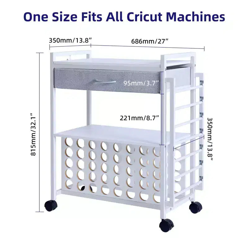Support de rangement à roulettes pour travaux manuels, 47 emplacements, avec tiroir, support de rouleaux de vinyle et crochets pour machines Cricut et artisanat à domicile