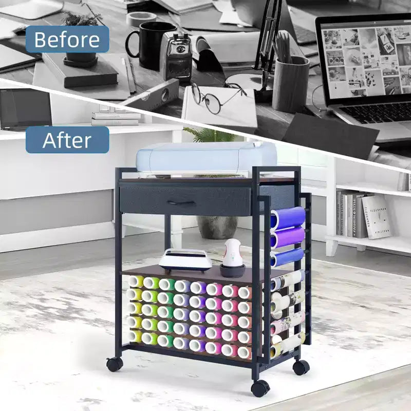 Support de rangement à roulettes pour travaux manuels, 47 emplacements, avec tiroir, support de rouleaux de vinyle et crochets pour machines Cricut et artisanat à domicile