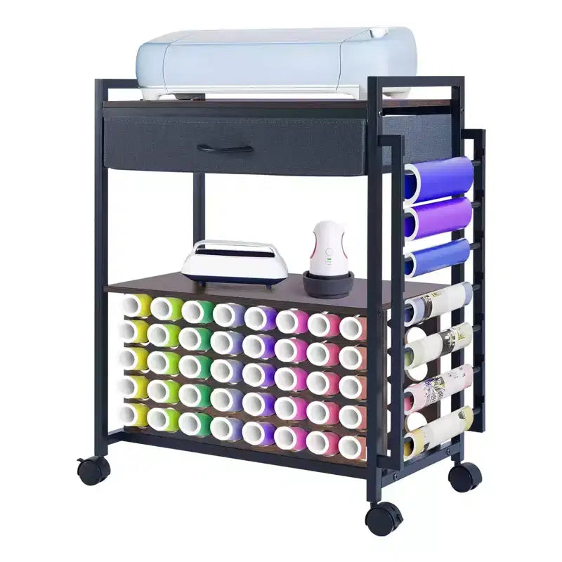 Support de rangement à roulettes pour travaux manuels, 47 emplacements, avec tiroir, support de rouleaux de vinyle et crochets pour machines Cricut et artisanat à domicile