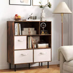Costway Étagère 6 cubes avec 3 tiroirs en tissu pliant amovibles Pieds en métal pour salon Naturel/Blanc