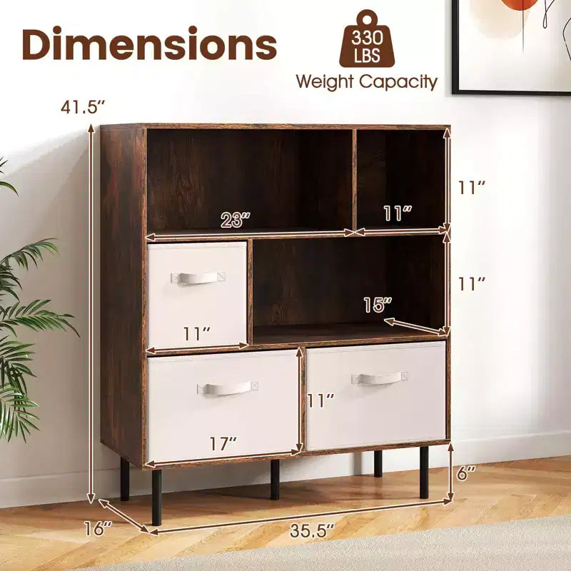 Costway Étagère 6 cubes avec 3 tiroirs en tissu pliant amovibles Pieds en métal pour salon Naturel/Blanc