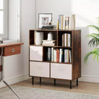 Costway Étagère 6 cubes avec 3 tiroirs en tissu pliant amovibles Pieds en métal pour salon Naturel/Blanc