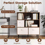 Costway Étagère 6 cubes avec 3 tiroirs en tissu pliant amovibles Pieds en métal pour salon Naturel/Blanc