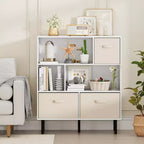 Costway Étagère 6 cubes avec 3 tiroirs en tissu pliant amovibles Pieds en métal pour salon Naturel/Blanc
