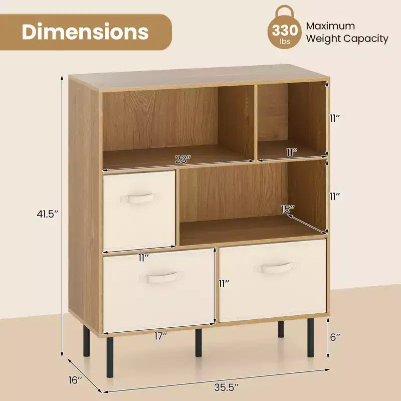 Costway Étagère 6 cubes avec 3 tiroirs en tissu pliant amovibles Pieds en métal pour salon Naturel/Blanc