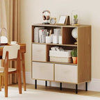 Costway Étagère 6 cubes avec 3 tiroirs en tissu pliant amovibles Pieds en métal pour salon Naturel/Blanc