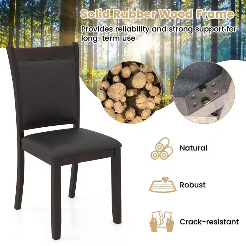 Lot de 2 chaises de salle à manger Costway en similicuir avec assise rembourrée et pieds en bois d'hévéa