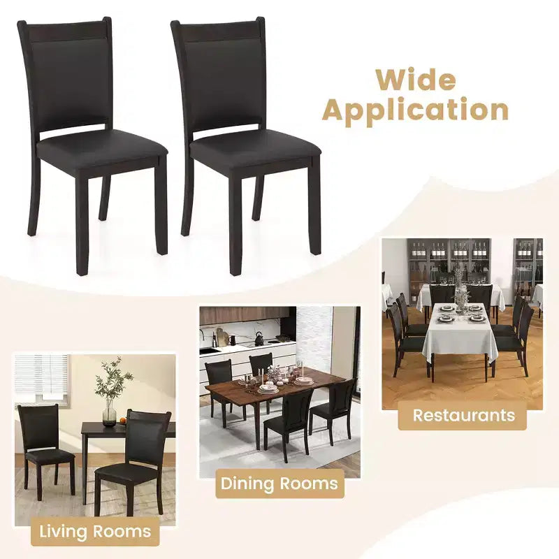 Lot de 2 chaises de salle à manger Costway en similicuir avec assise rembourrée et pieds en bois d'hévéa