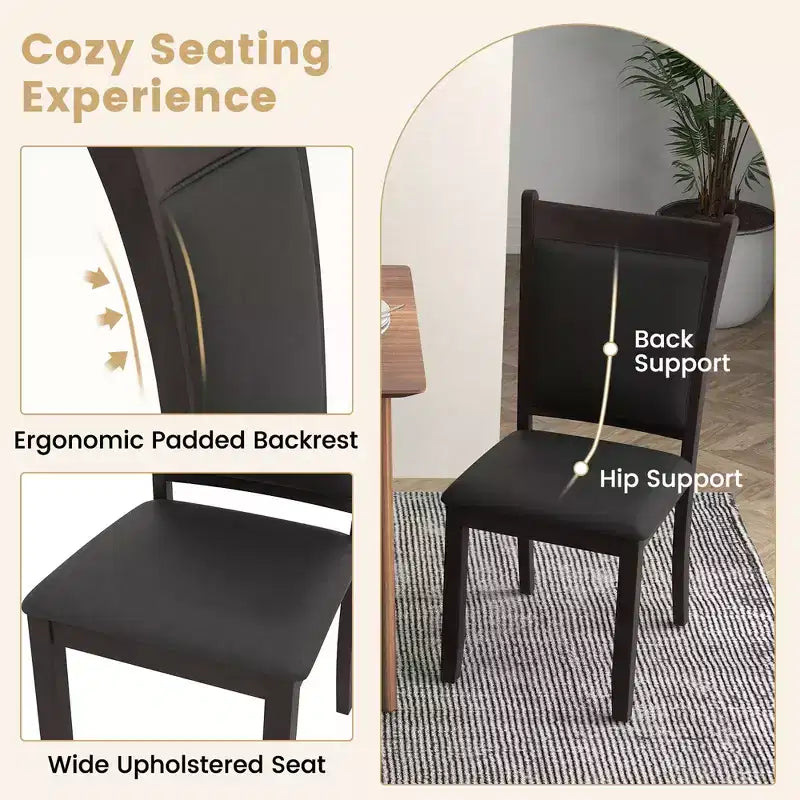 Lot de 2 chaises de salle à manger Costway en similicuir avec assise rembourrée et pieds en bois d'hévéa