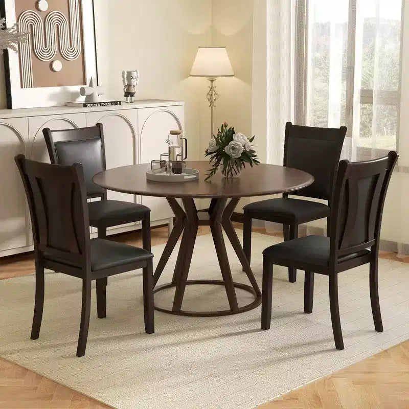 Lot de 2 chaises de salle à manger Costway en similicuir avec assise rembourrée et pieds en bois d'hévéa