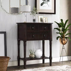 Farmhouse Small Console Table with Storage, Retro Wood Entryway Table with Drawers and Bottom Shelf, Wood Slim Side Table for Entryway